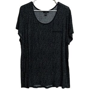 Midnight Womens‎ XXL Blk White Polka Dot Scoop Neck Short Sleeve Top sleep shirt